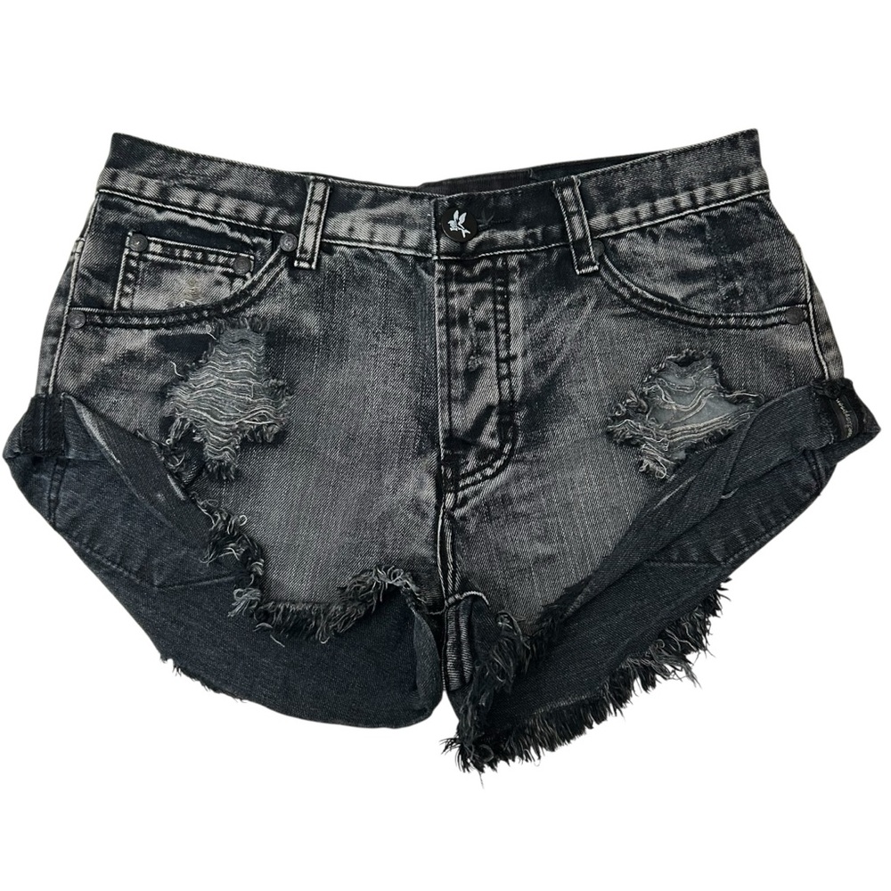 One Teaspoon Rollers Destroyed Denim Jean Shorts Coal Carbon Black Women’s 26